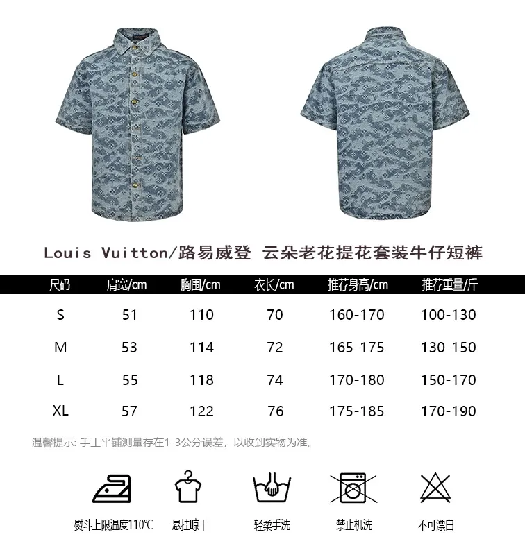 Louis Vuitton/Louis Vuitton cloud old flower jacquard suit denim short-sleeved shirt